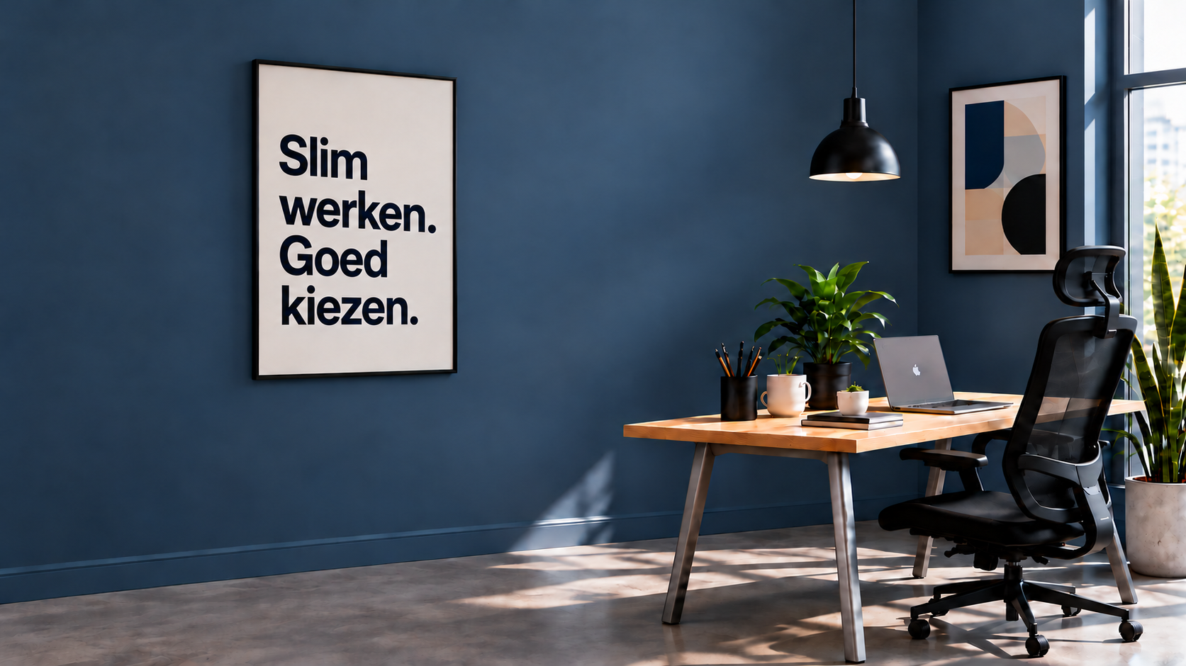 Kantoor met poster: Slim werken. Goed kiezen.
